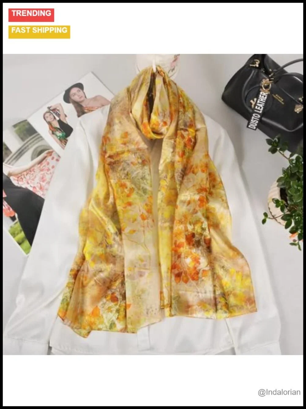 100% Mulberry Silk Oversized Scarf Shawl Wrap 69x43 Inch Floral Pattern